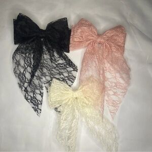 Lace Bow Hair Clips Set Black Pink Ivory Floral Elegant for Women Teens